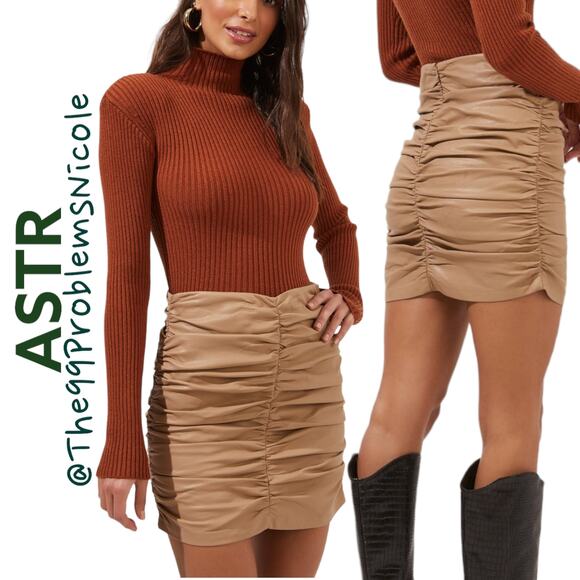ASTR Roselle faux leather ruched mini skirt in Cappuccino - Picture 6 of 8